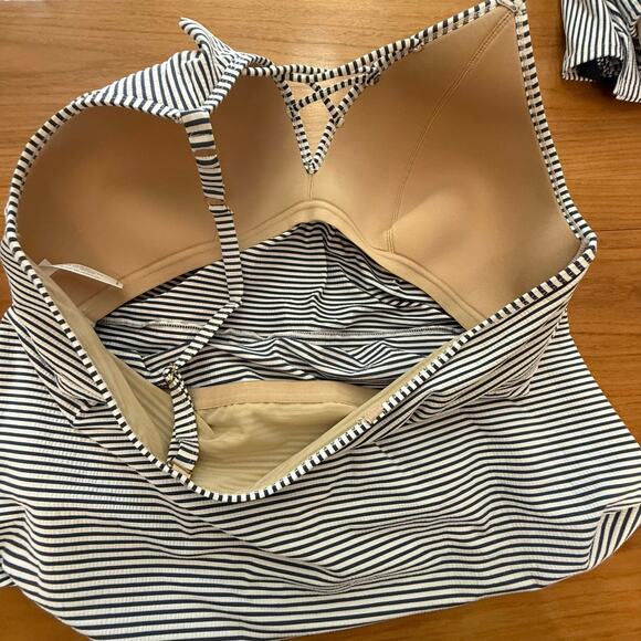 Cacique Swim Tiered Tankini Size 3X 24 Skirted Bottom 4X 28 Blue White Stripe - Picture 3 of 8